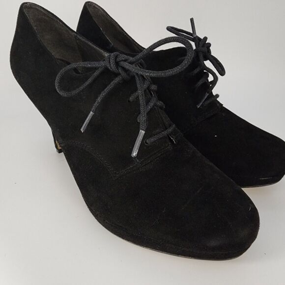 Adrienne Vittadini Suede Platform Heels Size 10M Black Shootie Booties Lace Up - Picture 4 of 13